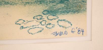 Bíró Gábor (1947-): Templom köz. Pasztell, papír, jelzett, üvegezett keretben, 32×24 cm