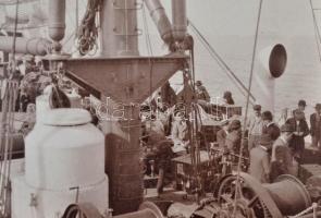 cca 1910 R.M.S.  Pannonia utasszállító (Cunard Line) hajó fedélzete, Ragány Pista fotó verzón felira...