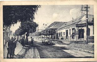 Ipolyság, Sahy; Fő út, Polgár Ignácz könyvnyomdája, kiadja Polgár Ignácz / Hlavna ulica / main street, printing shop, automobile '1938 Az Első visszatért magyar város' So. Stpl (EB)