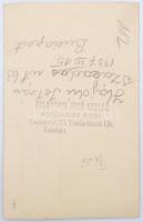 1937 Budapest, Tűzoltó egész alakos fotója, fotólap a Belvárosi Fotószalonból, hátoldalon pecséttel ...