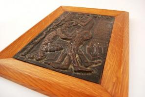 Somogyi József (1916-1993): Tavaszi gondolatok. Bronz falikép, jelzett, fa keretben, 27×19 cm