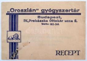 Oroszlán Gyógyszertár Budapest receptborítékja
