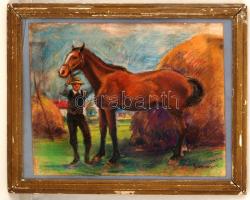 Boromisza jelzéssel: Ló és gazdája. Pasztell, papír, üvegezett keretben, 32×41 cm