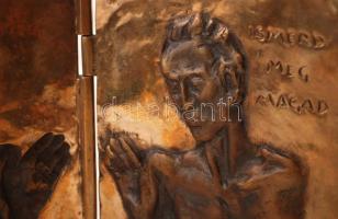 Varga Imre (1923-): Ismerd meg magad. Bronz diptichon  jelzett, 18×13 cm