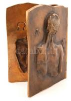 Varga Imre (1923-): Ismerd meg magad. Bronz diptichon  jelzett, 18×13 cm