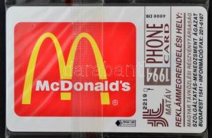 1994 McDonalds telefonkártya bontatlan csomagolásban