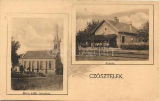 Csősztelek, Cestereg; Katolikus templom, vasútállomás / catholic church, railway station