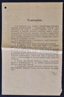 1944 Vitéz Mérey Béla tartalékos hadnagy leszerelési jegye, 19x12cm