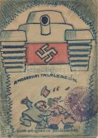 A moszkvai találkozón, csak ezt győzd le Sztálinkám!, Második világháborús kézzel készült magyar tábori posta levelezőlap, orosz-ellenes német nemzetszocialista propaganda / WWII hand-made military propaganda, Anti-Russian NS propaganda (EB)