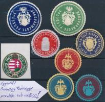 7 db klf pecsétbélyeg, közte felírat nélküliek + Országos Erdészeti Egyesület öntapadós bélyeg