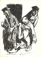 Z cyklu Oswiecim / Auschwitz concentraion camp; series of 5 unused Polish art postcards, Judaica, pinx. Mieczyslaw Koscielniak