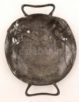 Argentor szecessziós ón füles tálca, jelzett, 28×23 cm / Art noveau tin plate, mark (Argentor)