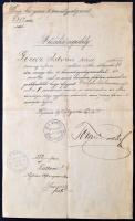 1892 Nyitra, a magyar királyi nyitrai 14. honvéd gyalogezred-parancsnokság kitöltött nősülési engedélye, vászonra ragasztva