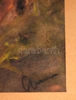 Ámos jelzéssel: Házak. Akvarell, papír, üvegezett keretben, 26×40 cm