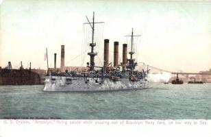 US Cruiser Brooklyn, firing salute while passing out of Brooklyn Navy Yard , on her way to Sea (EM)