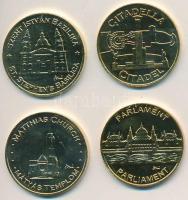 2010. "Budapest érem / Mátyás Templom, Citadella, Parlament, Szent István Bazilika" aranyozott fém emlékérmek (4xklf) (33mm) T:1-