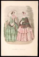 1853 Frey: divat témájú színezett rézmetszet / Fashion colored etching 18x27 cm