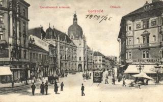 Budapest IX. Iparművészeti múzeum, Üllői út, villamos, Valéria kávéház, gyógyszertár, kiadja Divald Károly (b)