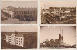 Békéscsaba, 5 db fotólap; római katolikus templom, Fiume szálloda, Rudolf gimnázium, látkép, photo