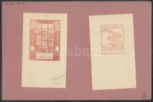 Vegyes ex libris tétel: benne Monori Kovács Jenő (?-?)és A. Pion(?-?)  is, klisék és metszetek vegye...