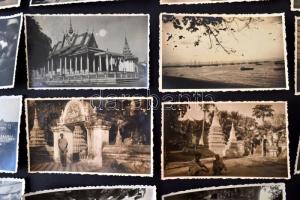 cca 1930 Ázsiai utazás fotó emlékei, Ceylon, India, Kambodzsa, 45db, különböző méretben, 7x11cm és 9...