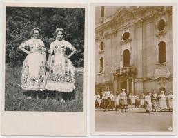 9 db RÉGI magyar folklór motívumlap, vegyes minőség / 9 old Hungarian folklore motive postcards, mix...