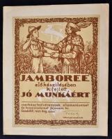 A Jamboree elkészítésében kifejtett jó munkáért feliratú, az 1933-as IV. Cserkész Világdzsembori szervezésért járó köszönetnyilvánító oklevél. Táborparancsnoki pecséttel és a táborparancsnok, Teleki Pál aláírásával.
