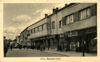 Léva, Levice; Mussolini utca, Fried Gyula üzlete, Stühmer bolt / street with shops