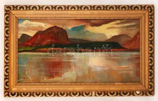 MCP jelzéssel: Tájkép. Olaj, falemez, foltos, keretben, 29×55 cm