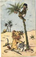 Lion with black boy, humour, B.K.W.I. 234-1. s: Hatz (wet damage)