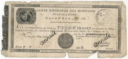 Franciaország / Rouen 1797-1803. 20Fr annulé (érvénytelen) felülbélyegzéssel T:III-,IV  France / Rouen 1797-1803. 20 Francs annulé (canceled) C:VG,G Krause S245a