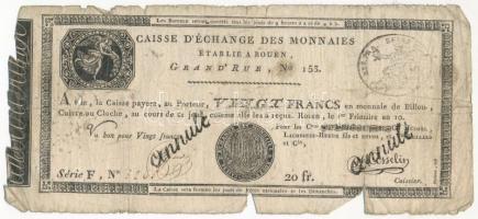 Franciaország / Rouen 1797-1803. 20Fr "annulé (érvénytelen)" felülbélyegzéssel T:III-,IV  France / Rouen 1797-1803. 20 Francs "annulé (canceled)" C:VG,G Krause S245a