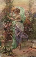 4 db RÉGI művészlap, két lithoval / 4 old art postcards with two lithos