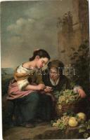 4 db RÉGI művészlap, két lithoval / 4 old art postcards with two lithos