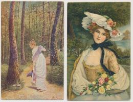 51 db RÉGI művészlap; hölgyek, vallás, tájkép / 51 pre-1945 art postcards; ladies, religion, art landscape