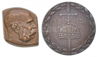 1915. Mindent a hazáért bronzozott fém emlékérem (8,16g/28mm) + 1898. Ferenc József Br Jubileumi emlékérem kitüntetésből kivágott portré (7,33g/21x18mm) T:2,2- /  Hungary 1915. Everything for the homeland bronzed metal medal (8,16g/28mm) + 1898. Franz Joseph cutted potrait from Br Commemorative Jubilee Medal decoration (7,33g/21x18mm) C:XF,VF