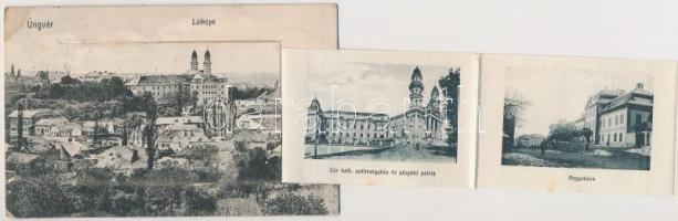 3 db RÉGI történelmi magyar leporellos képeslap; Nagykároly, Ungvár, Máriapócs / 3 old historical Hungarian leporello postcards, Carei, Uzhhorod, Máriapócs