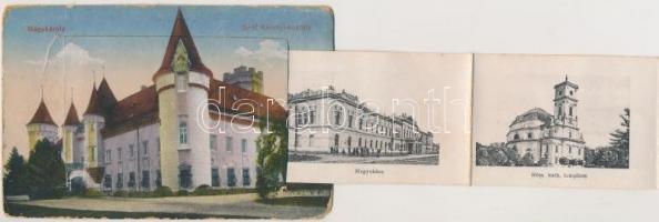 3 db RÉGI történelmi magyar leporellos képeslap; Nagykároly, Ungvár, Máriapócs / 3 old historical Hu...