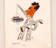 cca 1950 az Újpest futballcsapatát bemutató kiadvány Szepes Béla karikatúráival, utólag színezve, né...