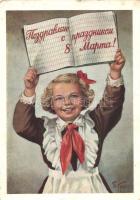 6 db 1950-es évekbeli szovjet orosz ünnepi üdvözlőlap, vegyes minőségben / 6 1950's soviet russ...