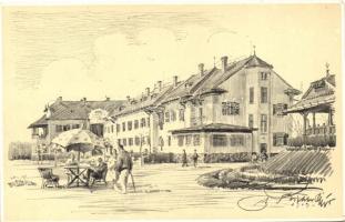 Balatonkenese, művészlapok s: ifj. Richter Aladár - 5 db régi nem képeslap hátoldalú lap / 5 old non...