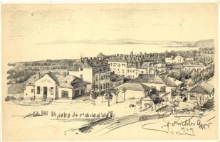 Balatonkenese, művészlapok s: ifj. Richter Aladár - 5 db régi nem képeslap hátoldalú lap / 5 old non...