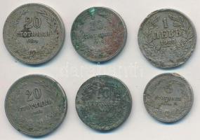 Bulgária 1906. 5s Cu-Ni + 1913. 10s Cu-Ni (2x) + 1906. 20s Cu-Ni (2x) + 1925. 1L Cu-Ni T:3 ü., ph. Bulgaria 1906. 5 Stotinki Cu-Ni + 1913. 10 Stotinki Cu-Ni (2x) + 1906. 20 Stotinki Cu-Ni (2x) + 1925. 1 Lev Cu-Ni C:F ding, edge error Krause KM#24, KM#25, KM#26, KM#37