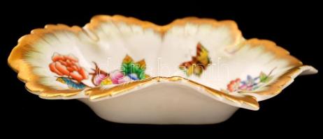 Herendi Viktória mintás porcelán leveles tál, kézzel festett, jelzett, hibátlan, 15x9x3 cm