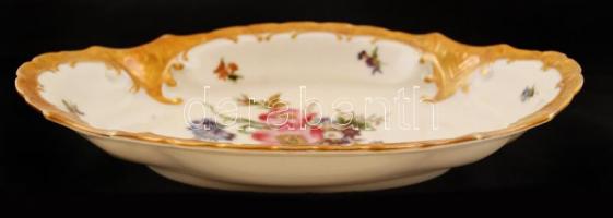 Lippelsdorf virágmintás asztali dísztál, kézzel festett, jelzett, hibátlan, 25x16x3,5 cm