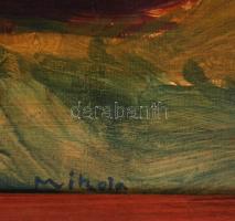 Mikola jelzéssel: Város határ. Olaj, karton, keretben,  45×65 cm