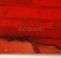 Vörös jelzéssel: Háztetők. Olaj, karton,  53×56 cm