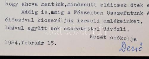 1984 Kellér Dezső levele Vas Zoltán (1903-1983) kommunista politikus, író özvegyének, 21x15cm