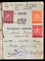 1929 Oroszló, Szolgálati cselédkönyv, okmánybélyegekkel, címerrel