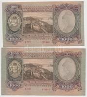 1943. 1000P vágási hiba, nagyobb méretű mint az átlag bankjegyek (188x106mm) + támpéldány, papírránc...